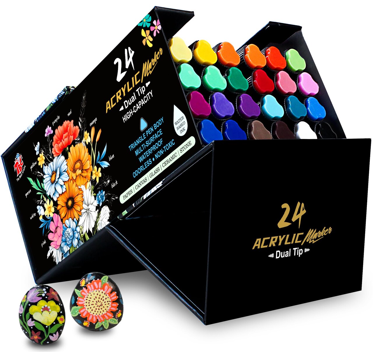 TBC The Best Crafts Handmade Box Art Set with Large Capacity Acrylic Markers, Dual Tip, Assorted Colors (24 Colors)